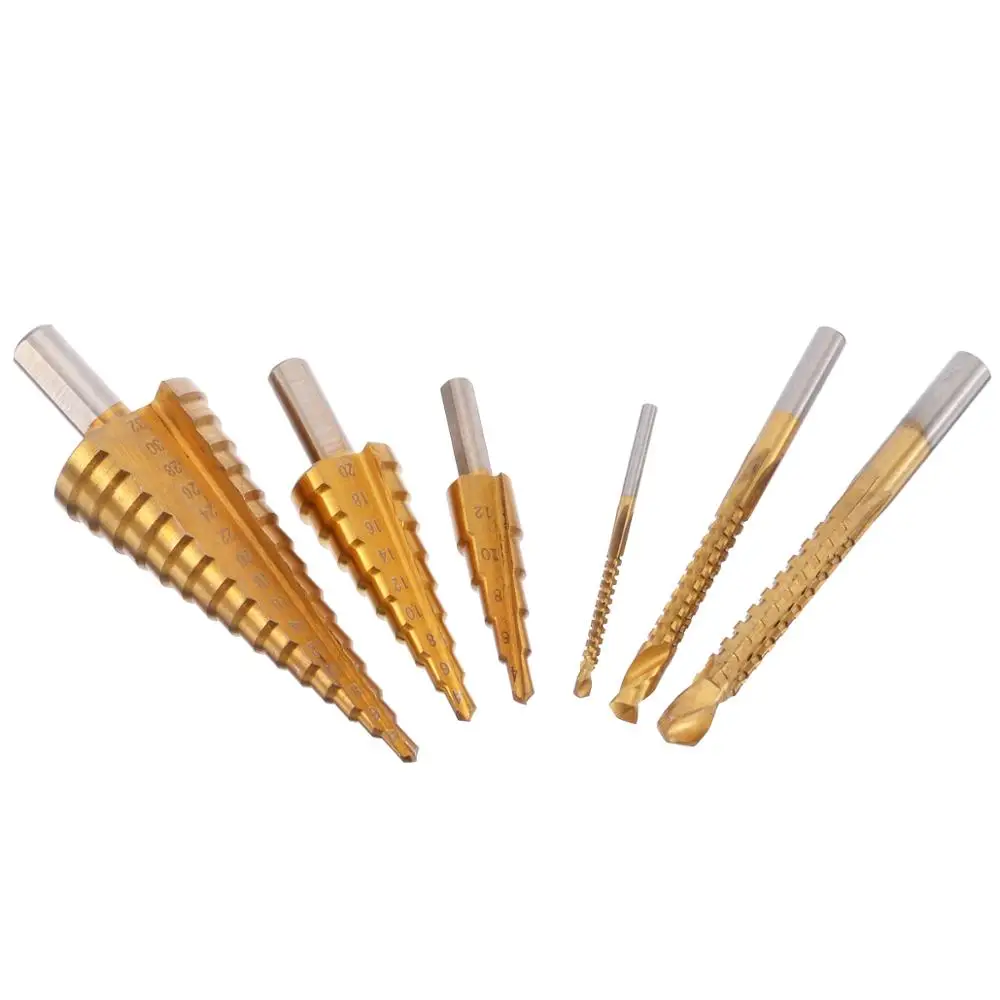 

6pcs 4-32mm HSS Steel Titanium Coated Step Drill Bits Set Twist Drill Bit Hole Cutter Woodworking Wood Metal Drilling Power Tool