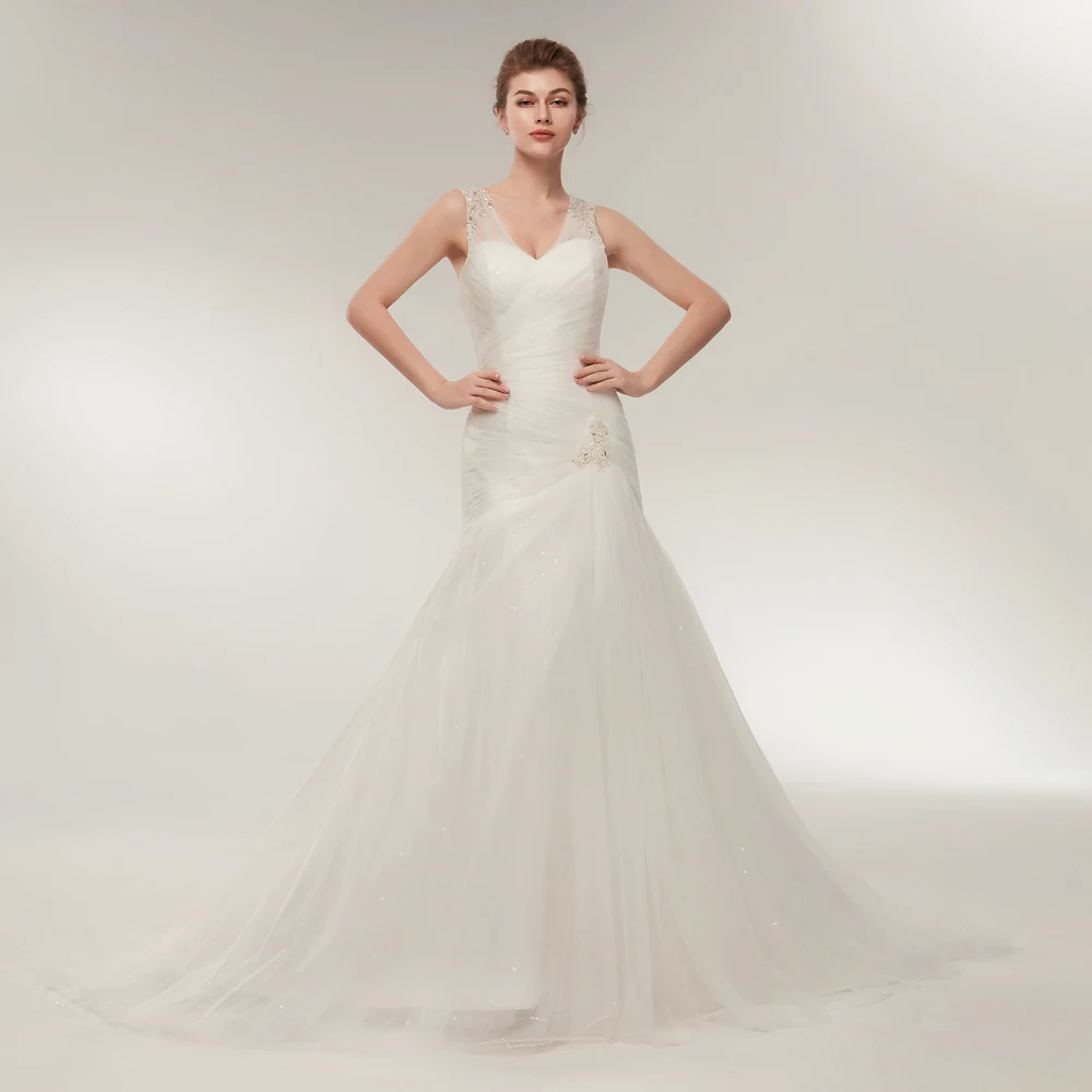 

Sexy New Mermaid Wedding Dresses 2019 V-Neck Backless Off the Shoulder Court Train Appliques Tulle Bridal Gowns Robe de mariage