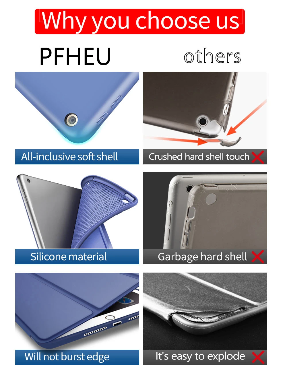 PFHEU Чехол для iPad 9,7 / A1822 A1893 силиконовый мягкий чехол из искусственной кожи для iPad Air 1/Air 2