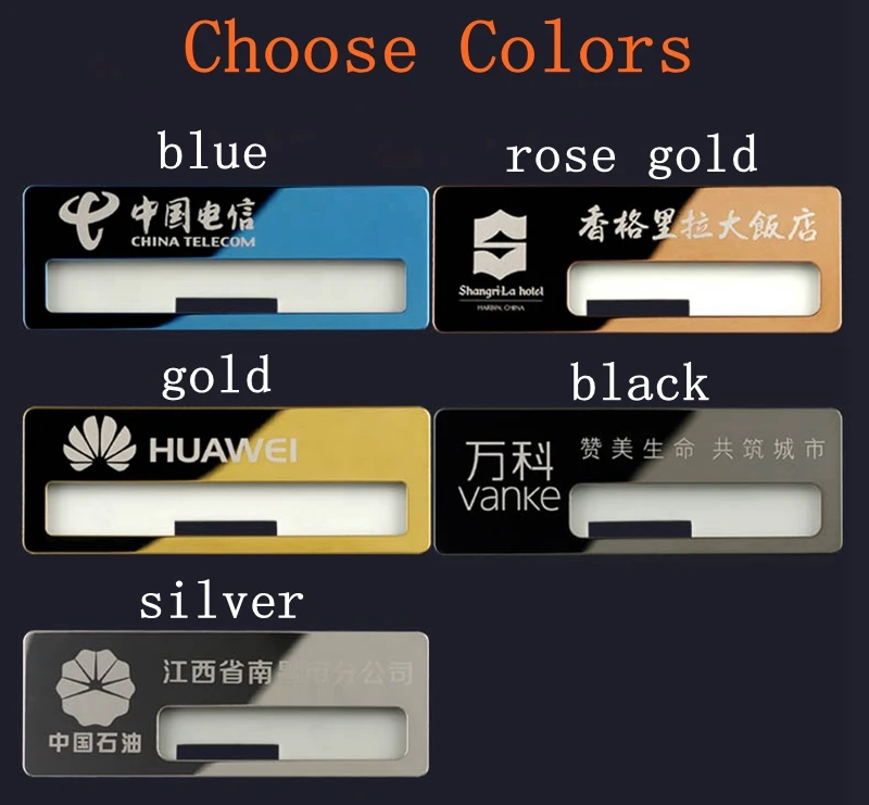 10pcs custom reusable name badge holder 7025mm name tags laser printing hotel staff pin badge with stainless steel plate (11)