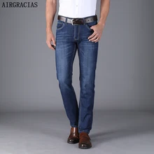 AIRGRACIAS, мужские джинсы, деловые, повседневные, летние, прямые, облегающие, синие джинсы, стрейчевые, джинсовые штаны, брюки, классические ковбойские, размер 28-40