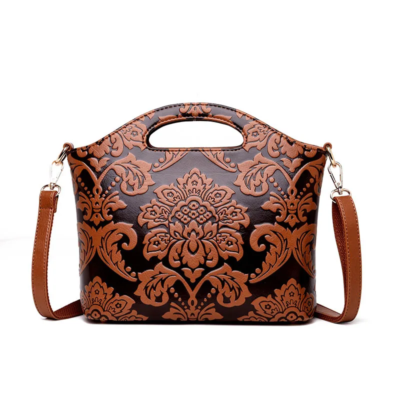 Rodful ретро цветочные сумка тисненая кожа для женщин Винтаж crossbody сумка Роскошные tote высокое качество - Цвет: brown