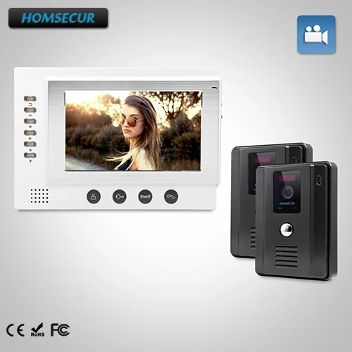

HOMSECUR 7" Wired Video Door Entry Phone Call System with IR Night Vision 2C1M: TC011-B Camera(Black)+ TM701R-W Monitor(White)
