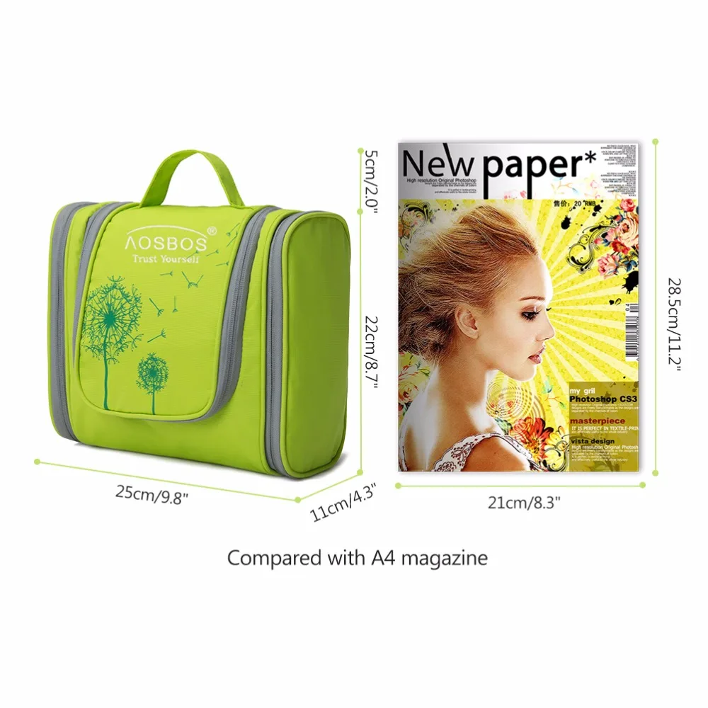 Aosbos كبيرة تجميل ضد الماء حقيبة للنساء الرجال النايلون سفر منظم حقيبة مستحضرات التجميل حالة الضرورات المكياج غسل طقم أدوات تجميل