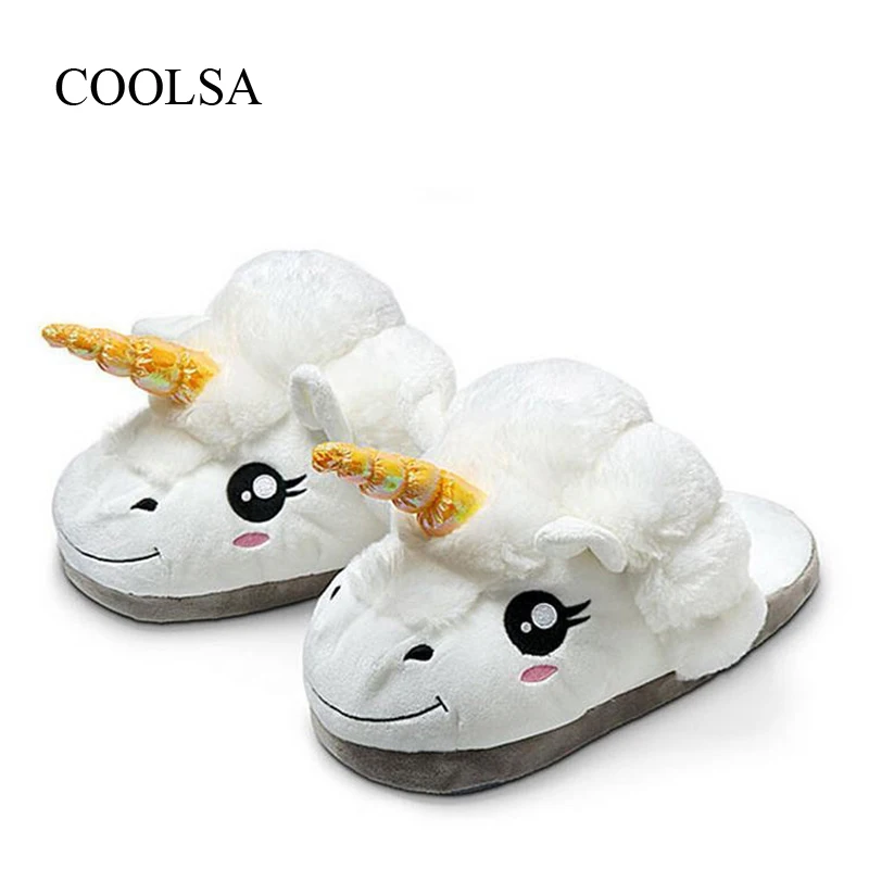 

COOLSA Adult Unicorn Home Slippers Women Unicornio Pantufa Cute Shoes Cartoon Fur Unisex Indoor Chausson Licorne Size Chinelo