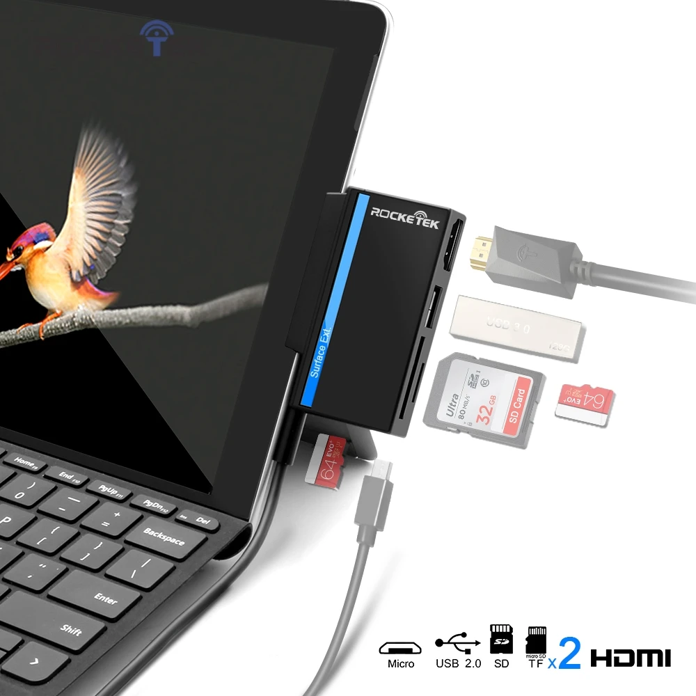 

Rocketek usb type c 2.0 memory card reader HUB 4K HDMI adapter for SD/TF micro SD Microfoft Surface go computer accessories