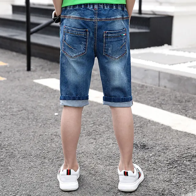 2019 Summer Kids Boys Denim Elastic Waist Knee-length Pants Children Cowboy Shorts Soft Cotton Jeans Shorts Baby Boys Clothing 4