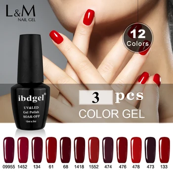 

3 Pcs Kit ibdgel Wine Red Color Gel Polish UV Resin Nail Vernis Semi Permanent Professional Gel Lacquer Manicure