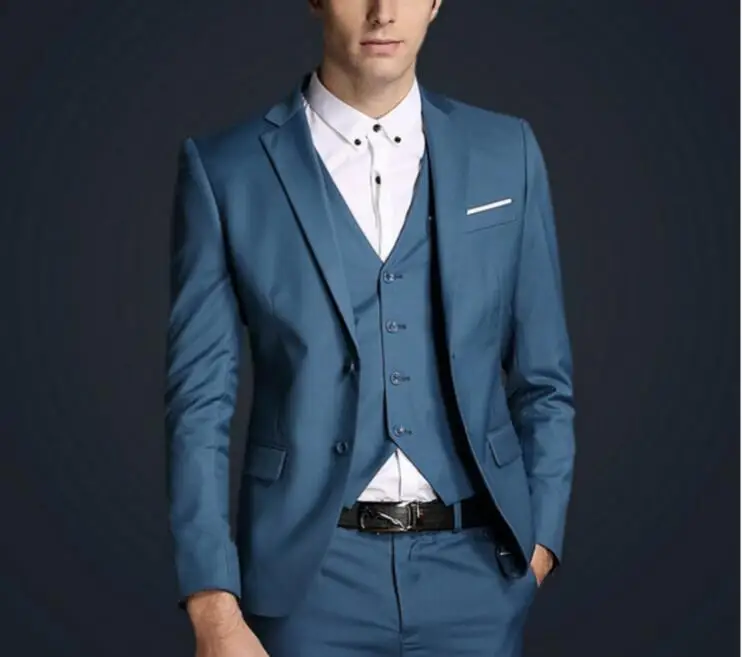 

MS11 2017 Slim Fit Groom Tuxedos Blue Man Suit Wedding Groomsman Suits Bridegroom Business Suits Jacket+Pants+Vest