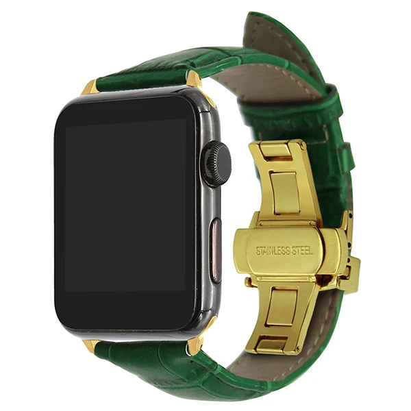 Натуральная телячья кожа ремешок для мм iWatch Apple Watch 38 мм 42 серии 3 2 1 группа сталь Бабочка туфли с ремешком и пряжкой Croco браслет