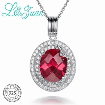 

L&zuan 100% 925 Sterling Silver Necklace 5.26ct Red Ruby Stone Romantic Luxury Pendant Jewelry For Women Christmas Gifts