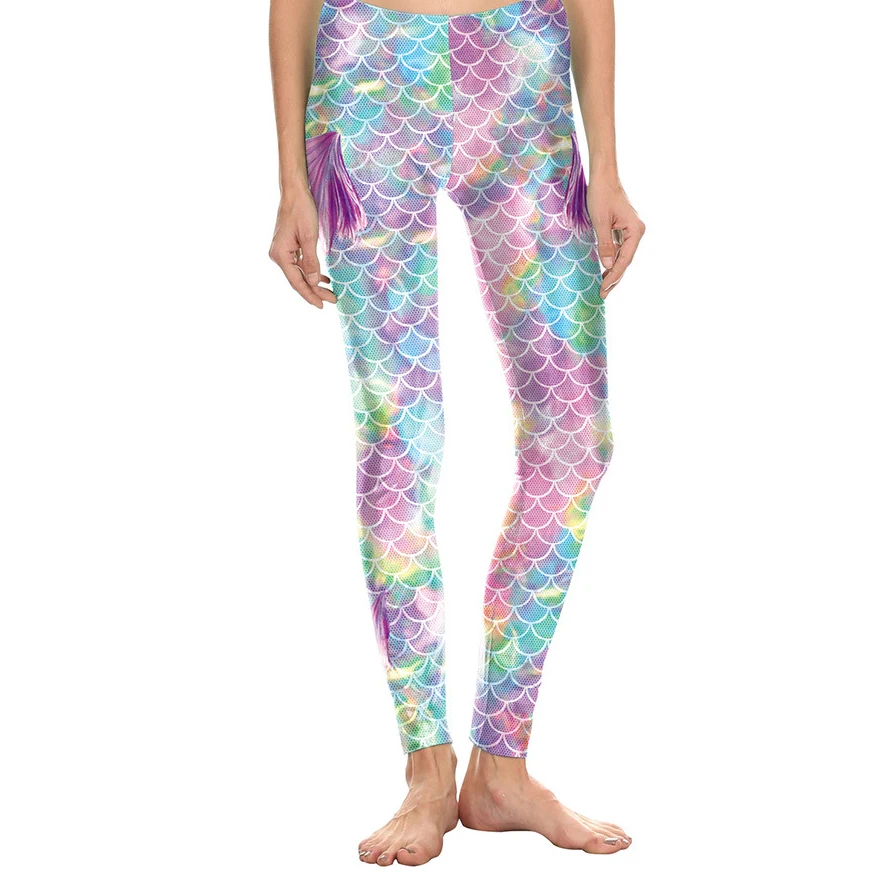 Дешево Женские сексуальные леггинсы в европейском стиле с принтом чешуи, 3 D, с принтом рыбы, для девочек, на Хэллоуин, для костюмированной вечеринки...