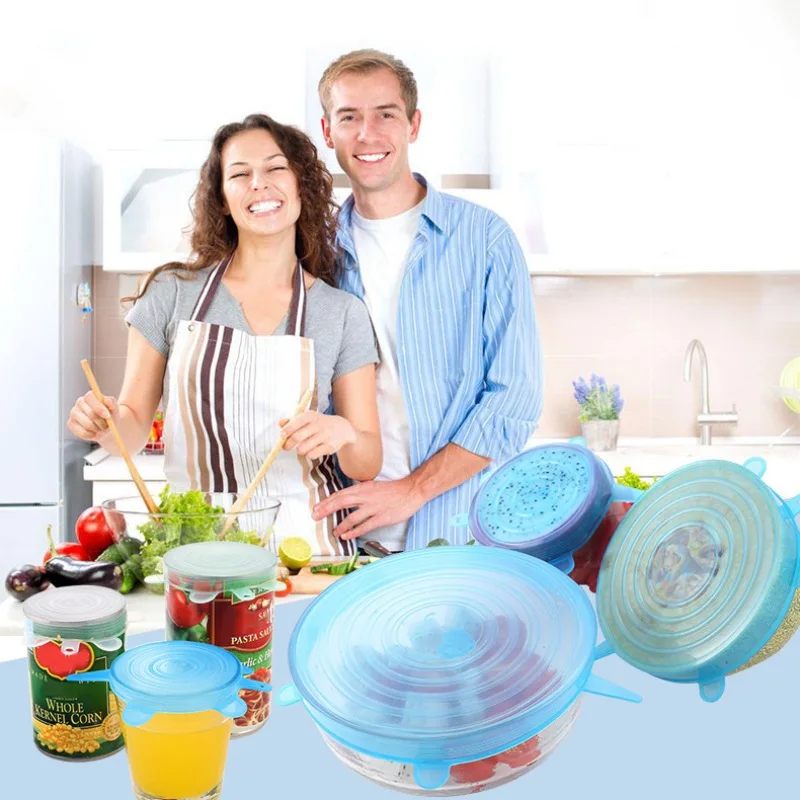 6pcs/bag Household Stretchable Silicone Fresh-keeping Lids Kitchen Food Storage Covers Fit Various Sizes And Shapes Of Container