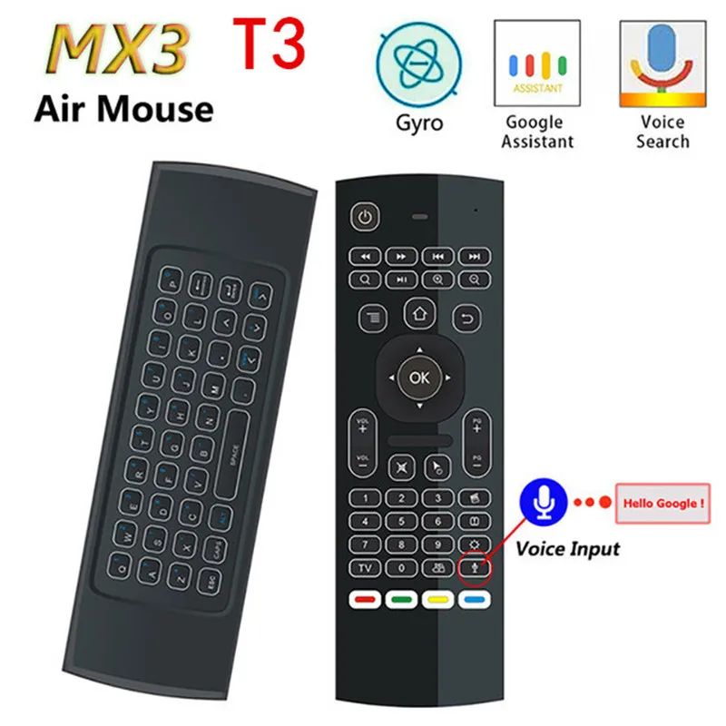 

MX3 Backlit Air Mouse Russian T3 Smart Voice Remote Control T3M 2.4G RF Wireless Keyboard For X96 KM9 A95X MAX Android TV Box