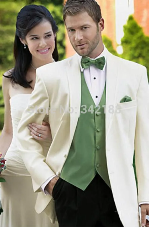 Custom Made Two Buttons Ivory Groom Tuxedos/Notch Lapel Best Man Groomsmen Men Wedding Suits/Bridegroom suits/best man suitswedd custom made two buttons   groom tuxedos peak lapel best man groomsmen men wedding suits bridegroom jacket pants vest tie we