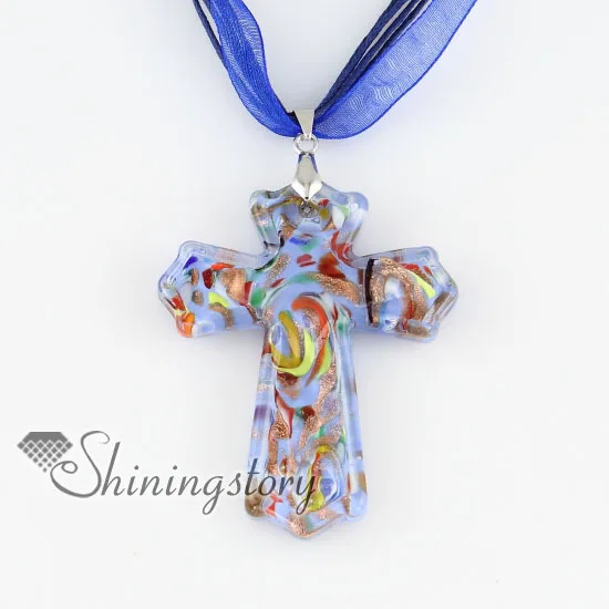 

cross Christan glitter lampwork murano Italian venetian handmade glass necklaces with pendants high fashion jewellery