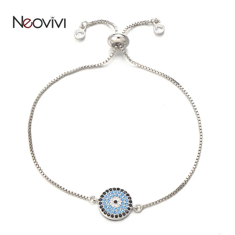 

Neovivi Trendy Round Eye Charm Bracelets Delicate CZ Charms for Women Men Kid Lovely Jewelry Micro Pave Blue Black White Zircon