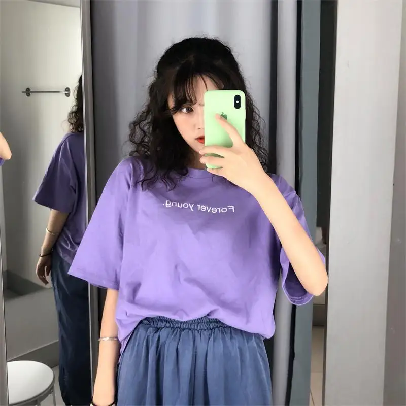 

2019 Letter Printed Loose T Shirt Women's T-shirts Tops Japanese Kawaii Ladies Ulzzang Female Korean Harajuku Clothes For Women
