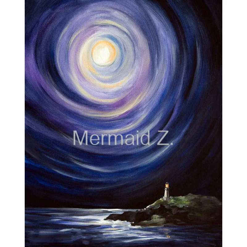 

hand-painted abstract oil painting Moon and a Lighthouse Landscape Painting on canvas Home Decoration canvas painting