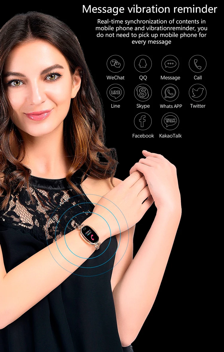 Женские Смарт-часы модные благородные с сердечным ритмом Мониторинг Артериального Давления напоминание о звонках Bluetooth для android и IOS