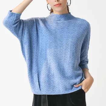 

blue sweaters women turtleneck fem me jumper Korean style pullover 2019 autumn winter clothes knitted top plus size loose