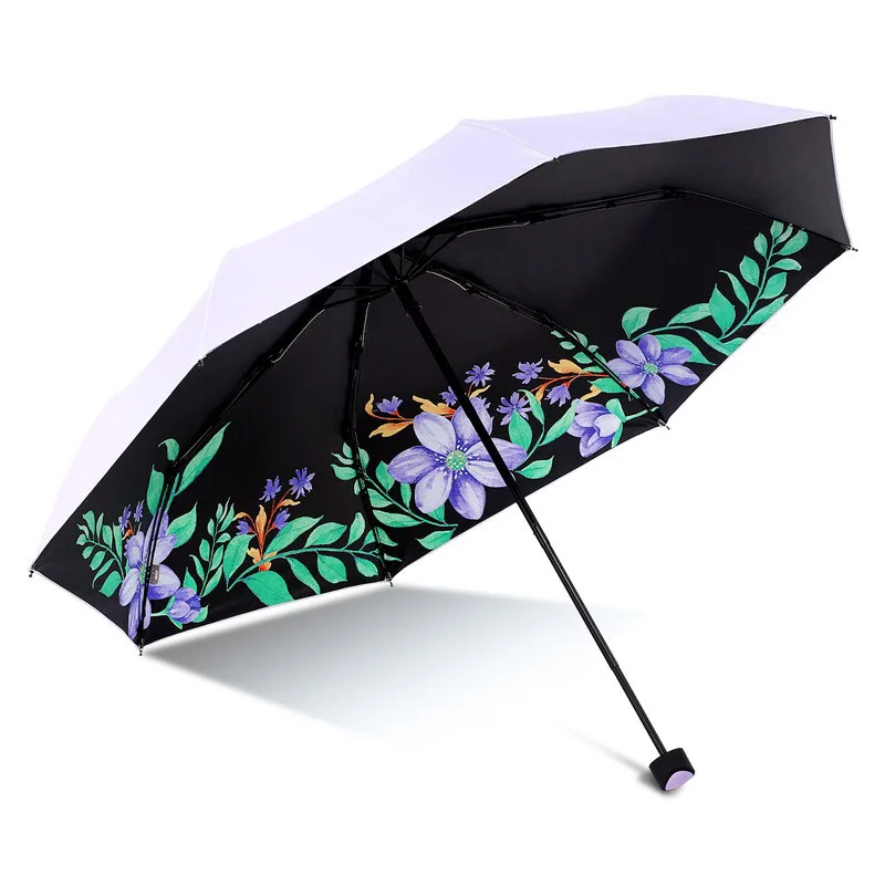 Модный зонт для женщин, подарок, складной, анти-УФ светильник, цветок, ветрозащитный, защита от солнца, дождя, распродажа, портативный, черный, детский зонтик - Цвет: Lilac