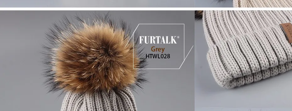 Детская шапка FURTALK, зимняя шапка для мальчиков и девочек 1-10 лет, с помпоном из меха, вязаная теплая шапка-бини