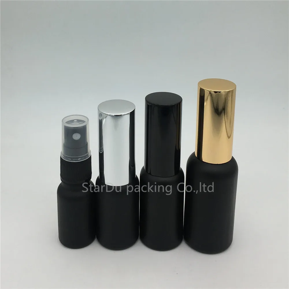 

10ml 15ml 20ml 30ml 50ml 100ml black Frosted glass bottles with aluminum sprayer, 30cc Essential Oil Spray Glass perfume bottle