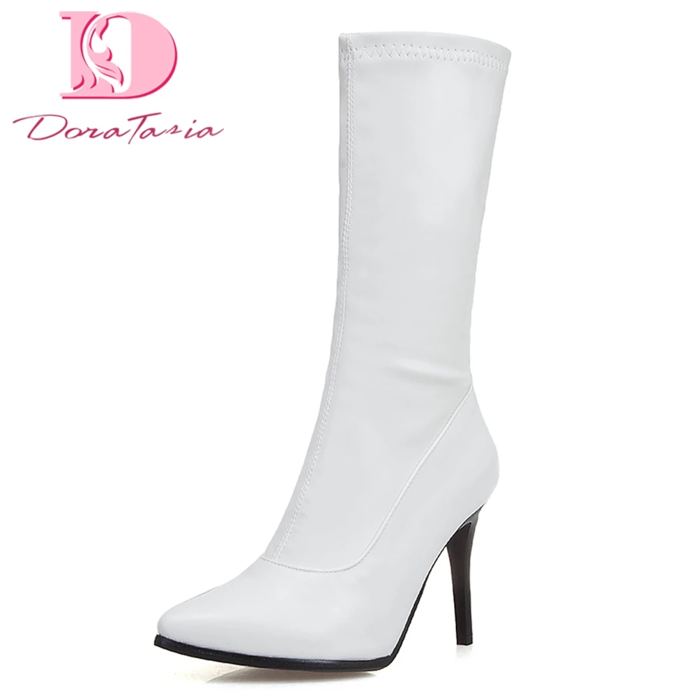 

Doratasia Sexy Ladies Thin High Heels Med Calf Boots Autumn Sexy Pointed Toe Party Boots Women Shoes Woman Big Size 32-50