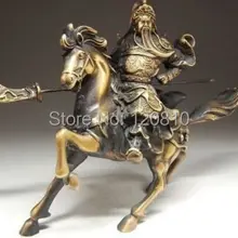 Китайский Бронзовая Статуя Гуань Гун и Лошадь