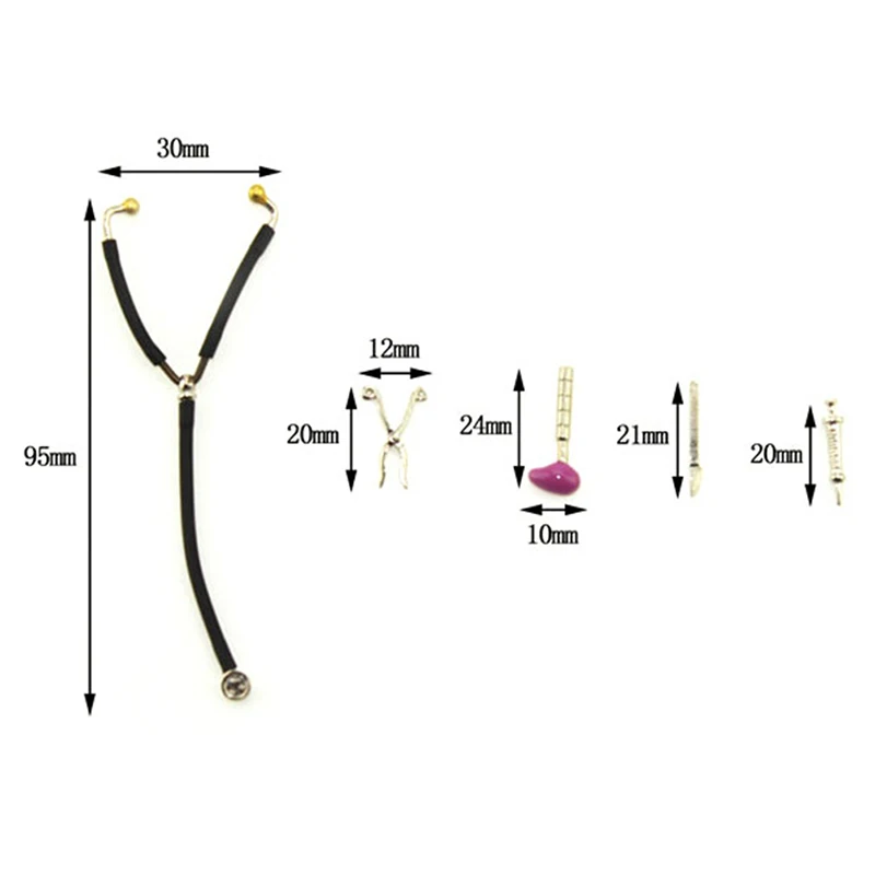 

Miniature 5Pcs Stethoscope Set Pretend Equipment for 1/12 Dolls House Life Scene Room Items Accs Children Role Play Doctor Toys