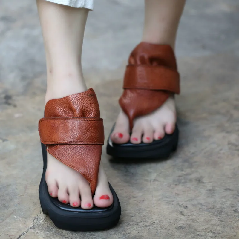 

Women Sandals Black Casual Leather Shoes Summer 4 CM Low Heels Sandals Flip Flop Shoes Handmade Genuine Leather Women Sandals