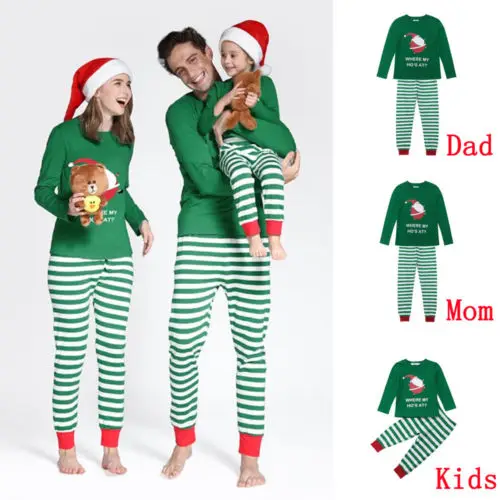 Emmababy Рождественская модная детская Одежда Рождественская Пижама комплект Семья подходящая друг к другу одежда Хлопковая пижама ночная рубашка; одежда для сна зеленый