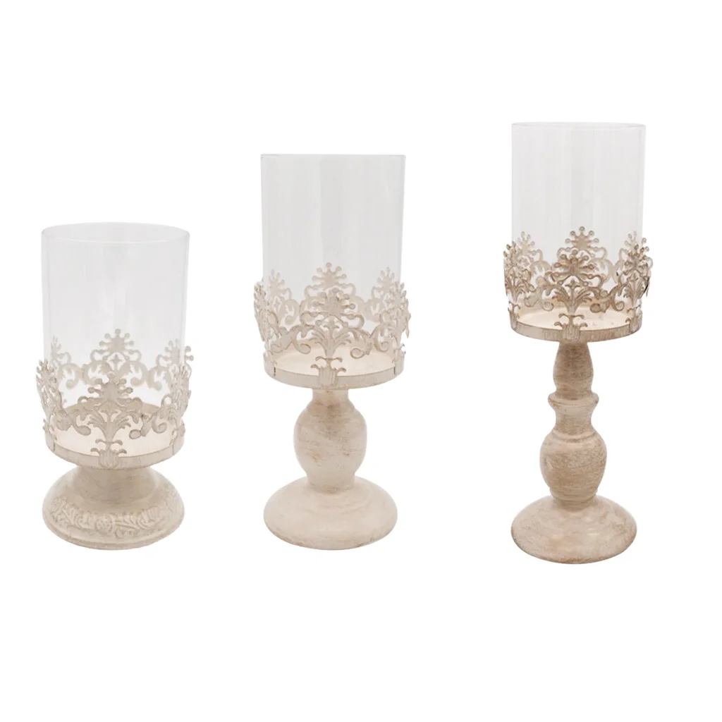 3PCS Pillar Candlestick Candle Holder Hurricane Lantern Home Wedding Decor