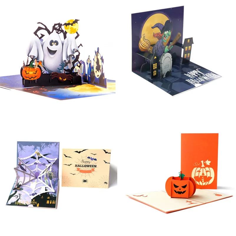 

Halloween Card Creative 3D Greeting Card Carving Paper-cut Spider Cobweb Greeting Card Halloween Party Invitation Card