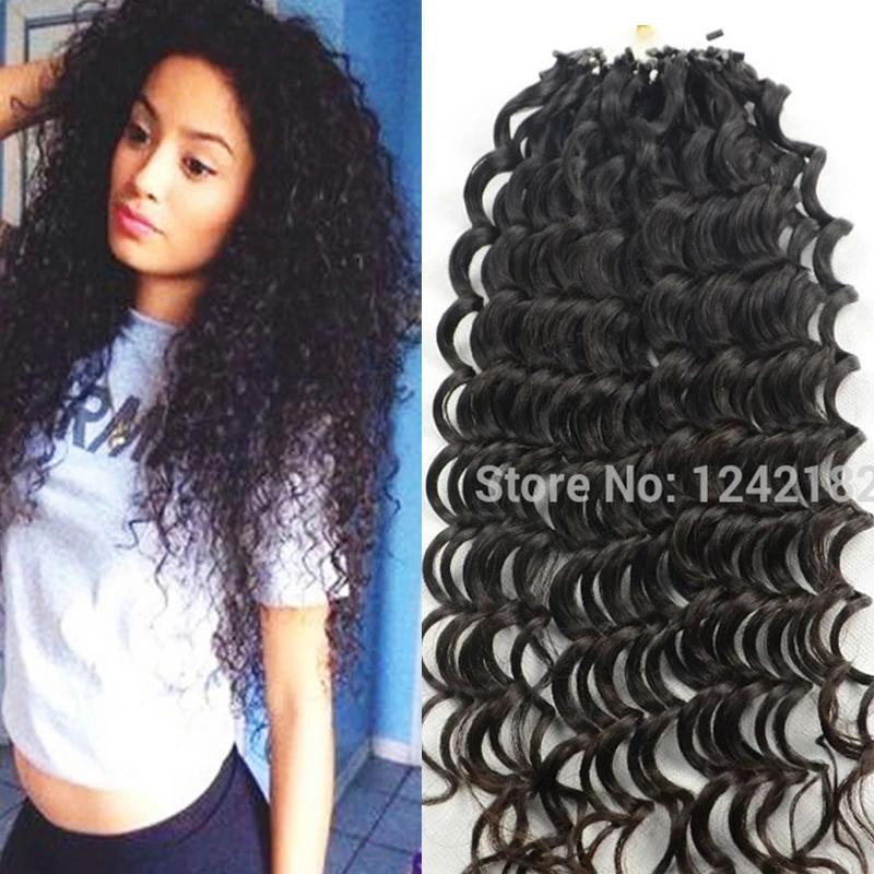 7A Remy Micro Loop Human Hair Extensions 100g Brazilian Deep Curly Virgin Hair Natural Black