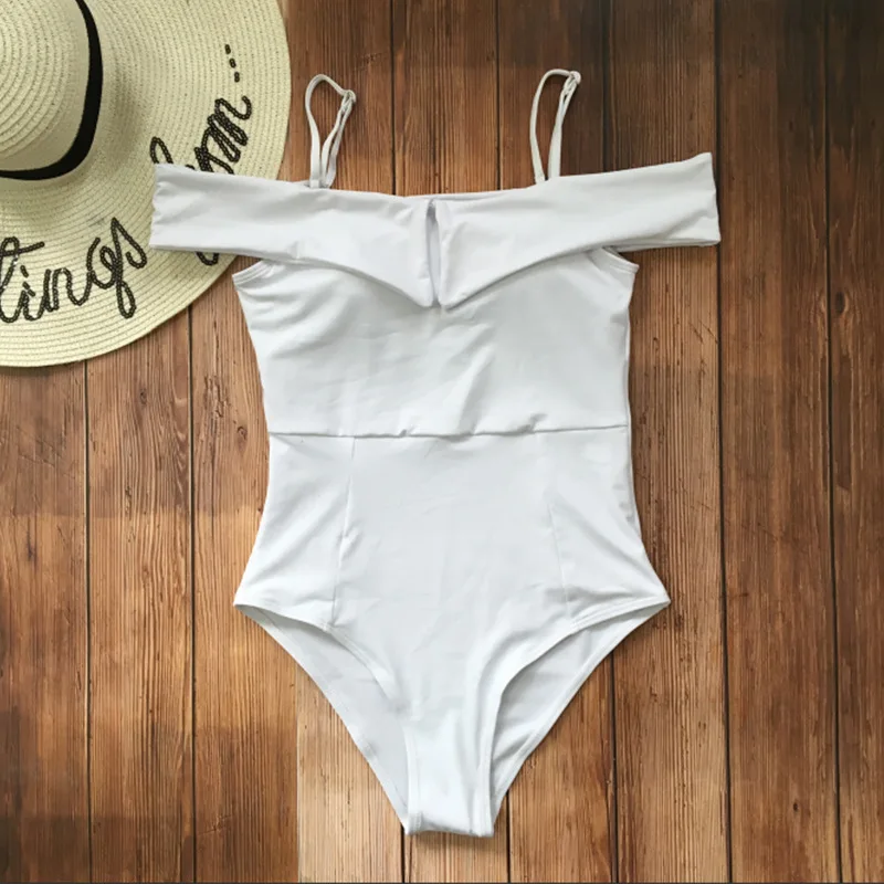 2019 Newest One Piece Women Swimsuit White Sexy Push Up Swimwear Off Shoulder Vintage Bathing Suits Summer Ladies Bodysuits | Спорт и