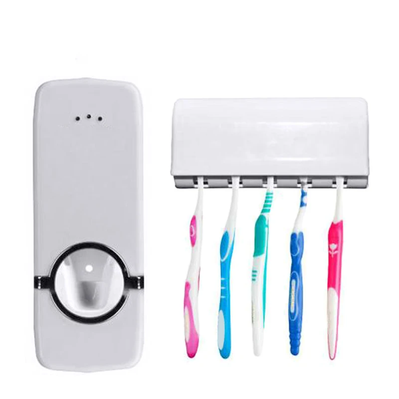 Tidy & home decro Bathroom Accessories Wall Mount Rack Automatic Toothpaste Dispenser 5 Toothbrush Holder salle de bain