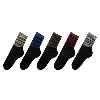 

Fashion funny socks women pure color cute ladies cotton sock autumn newest colourful gold and silver filament long socks 5 pairs