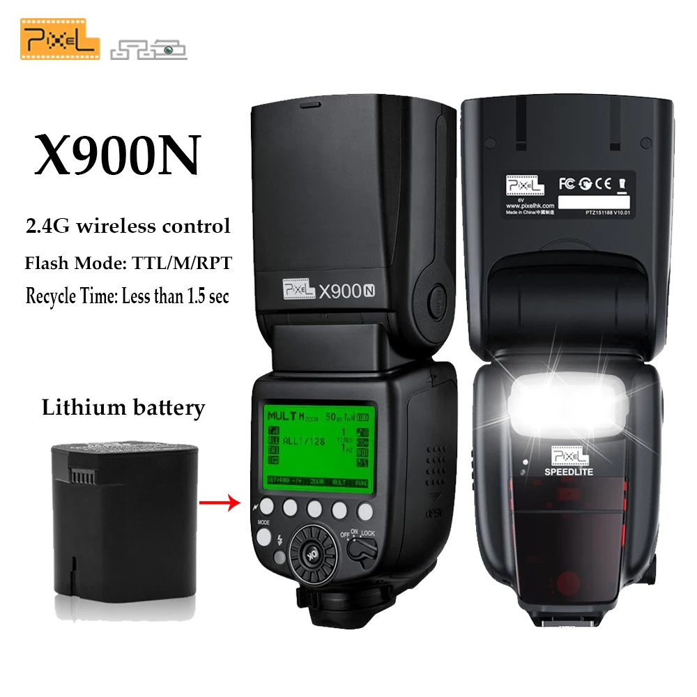 

Pixel X900N X900 TTL 2.4G HSS Wireless Multifunctional Lithium Battery Flash Speedlite for Nikon DSLR Cameras with LED Light