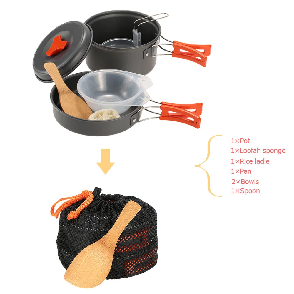 2016 El más nuevo TOMSHOO 6 unids/set acampar al aire libre senderismo utensilios de cocina mochila cocina Picnic tazón olla Pan establecido para cocinar al aire libre