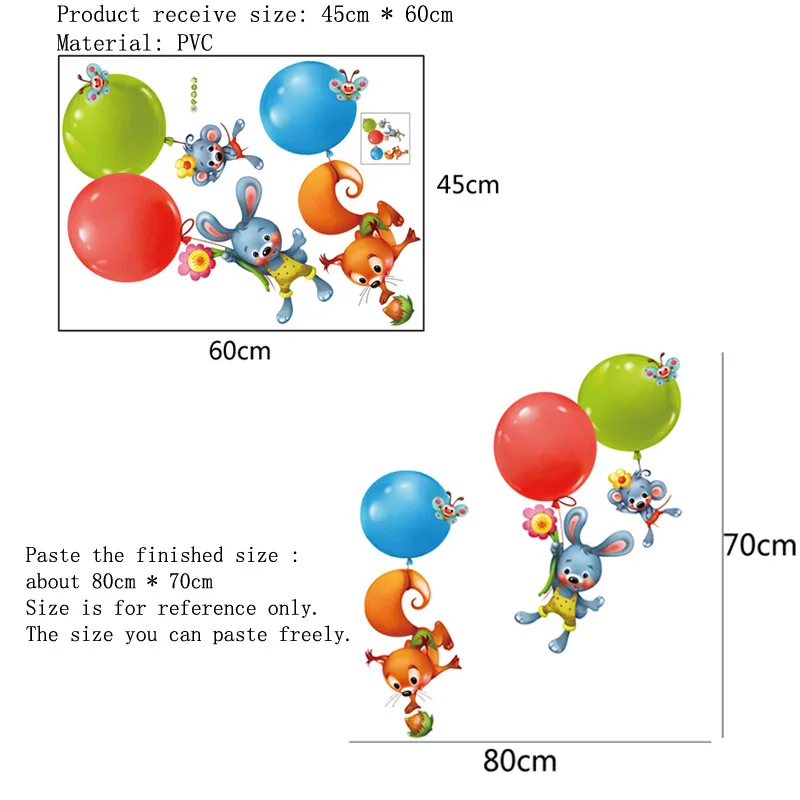 Мультфильм животных стикер на стену белка Кролик Воздушный Шар искусство детская комната украшение для детской комнаты наклейки для украшения дома