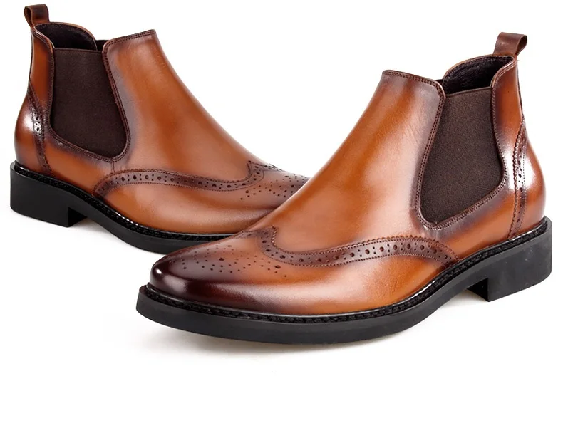 Модные коричневые/черные осенние туфли-мужские ботильоны, модельные туфли, ботинки из натуральной кожи, мужские деловые ботинки с острым носком - Цвет: Brown