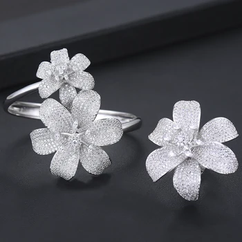 

missvikki Big Luxury Flowers Fashion Shinning Noble Bangle Ring Jewelry Set for Women Bridal Wedding Engagement Accessories