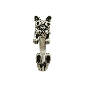 

Hot Wholesale Dog Rings Vintage Adjustable Animal Rings Cute French Bulldog Ring For Women Men Finger Jewellery Christmas Gift