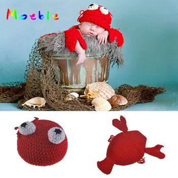 

Crochet Baby Unisex Lobster Hat and Cape Set Cute Newborn Boy Girls Photo Photography Props Knitted Infant Baby Hats Beanie
