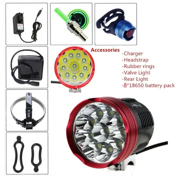 

20000 Lumens 10xCREE XM-L T6 10T6 LED Front Bicycle Lamp Bike Lights Set (Include Charger Headstrap 8.4V 18650 Battery Pack)