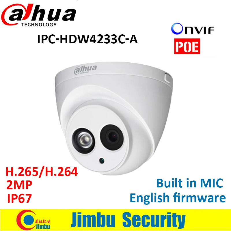 Dahua H.265 2MP IP Camera IPC-HDW4233C-A Full HD 1080P Network CCTV Camera IR Support POE and Onvif built in mic DH-IPC-HDW4233C