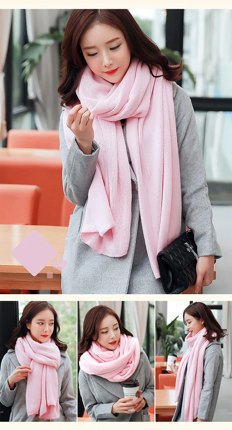 Mingjiebihuo модный вязаный осенне-зимний корейский женский теплый удобный милый шарф для девочек, свежий однотонный шерстяной шарф унисекс