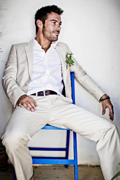 New Arrival Summer Linen Men font b Suit b font For Beach Wedding Slim Fit One